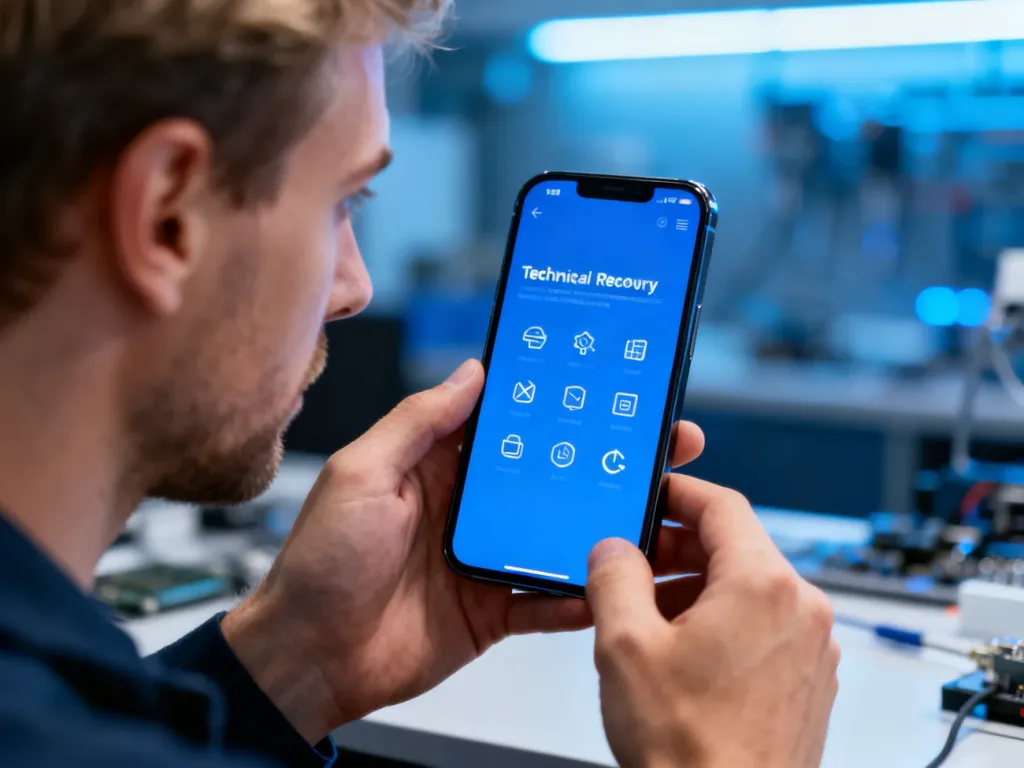 Mężczyzna trzyma smartfon z wyświetlonym technicznym interfejsem odzyskiwania systemu w trybie Fastboot.